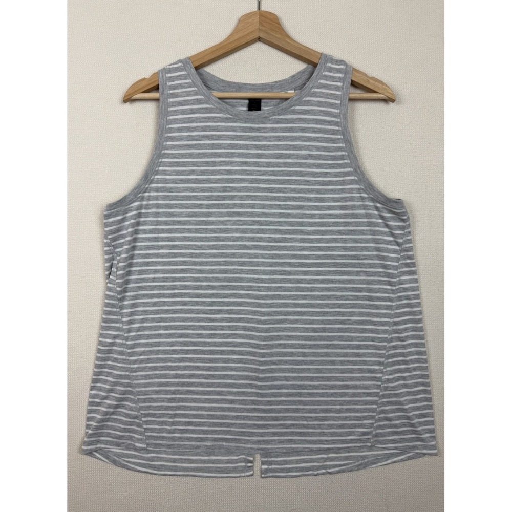 Yogalicious‎ Women's Gray Striped Sleeveless Tie Back Tank Top Size L Overlapped